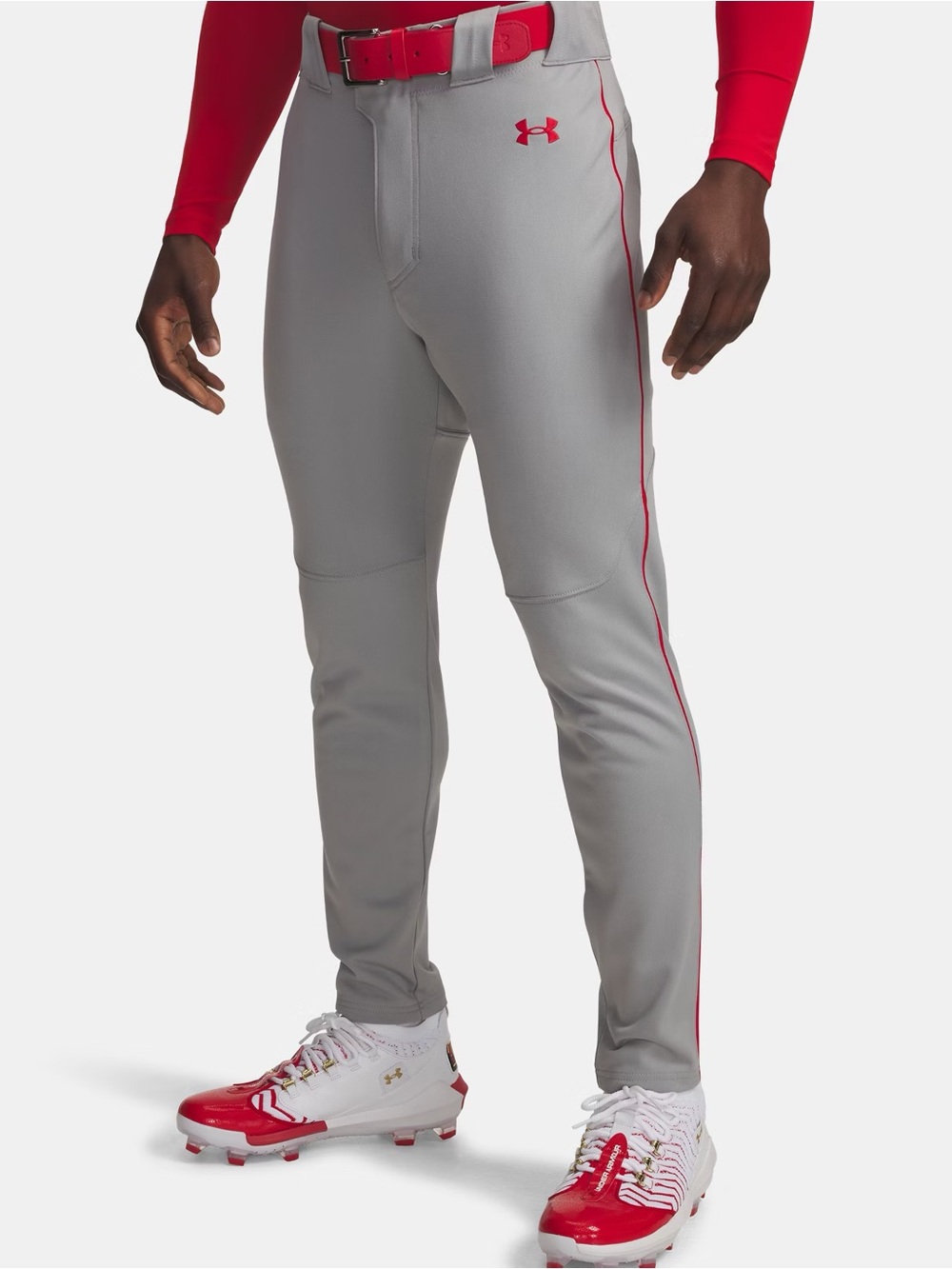 Under Armour Men’s Utility Pro Gray Baseball Pants with Red Trim
